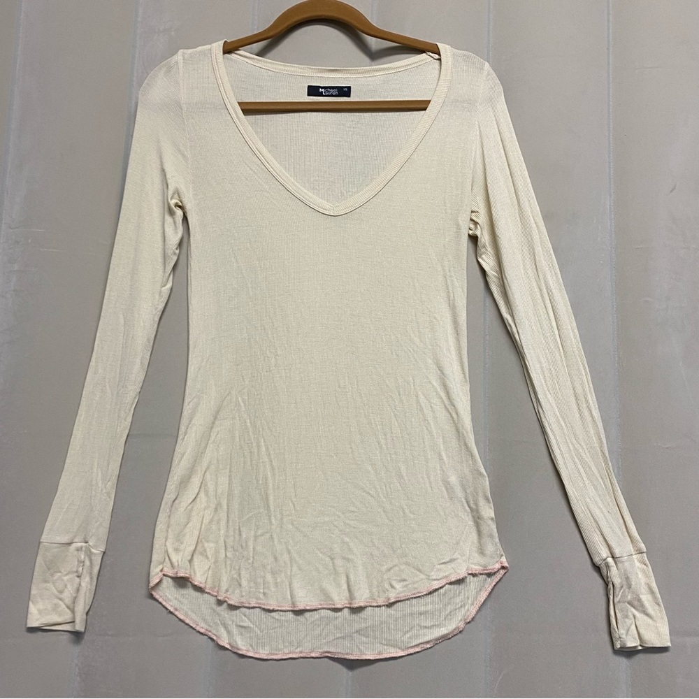 Michael Lauren Women’s Top XS Ribbed Neutral Cream Lightweight Designer